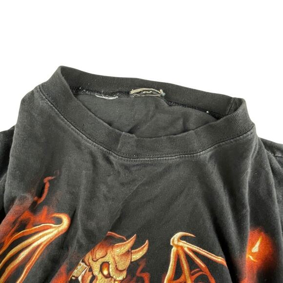 Y2K Liquid Blue Demon Guitar Flame T-Shirt Distressed Chopped Sleeves Size 2XL - Picture 5 of 5